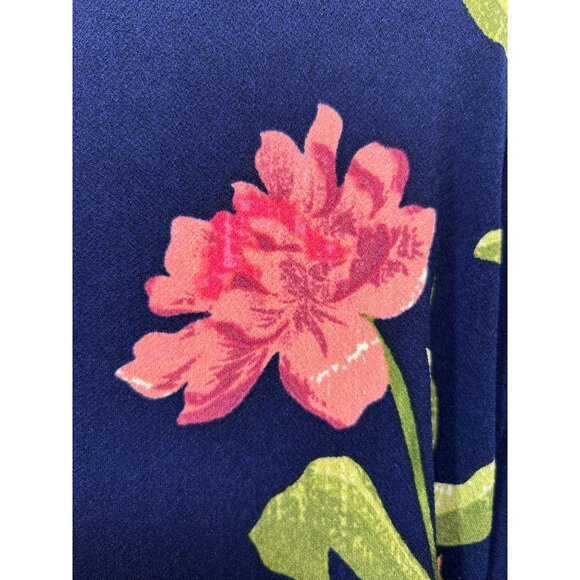 Susan Graver QVC Mini Dress 1XP Navy Floral V-Neck Button Down Slits Pockets - Picture 13 of 14